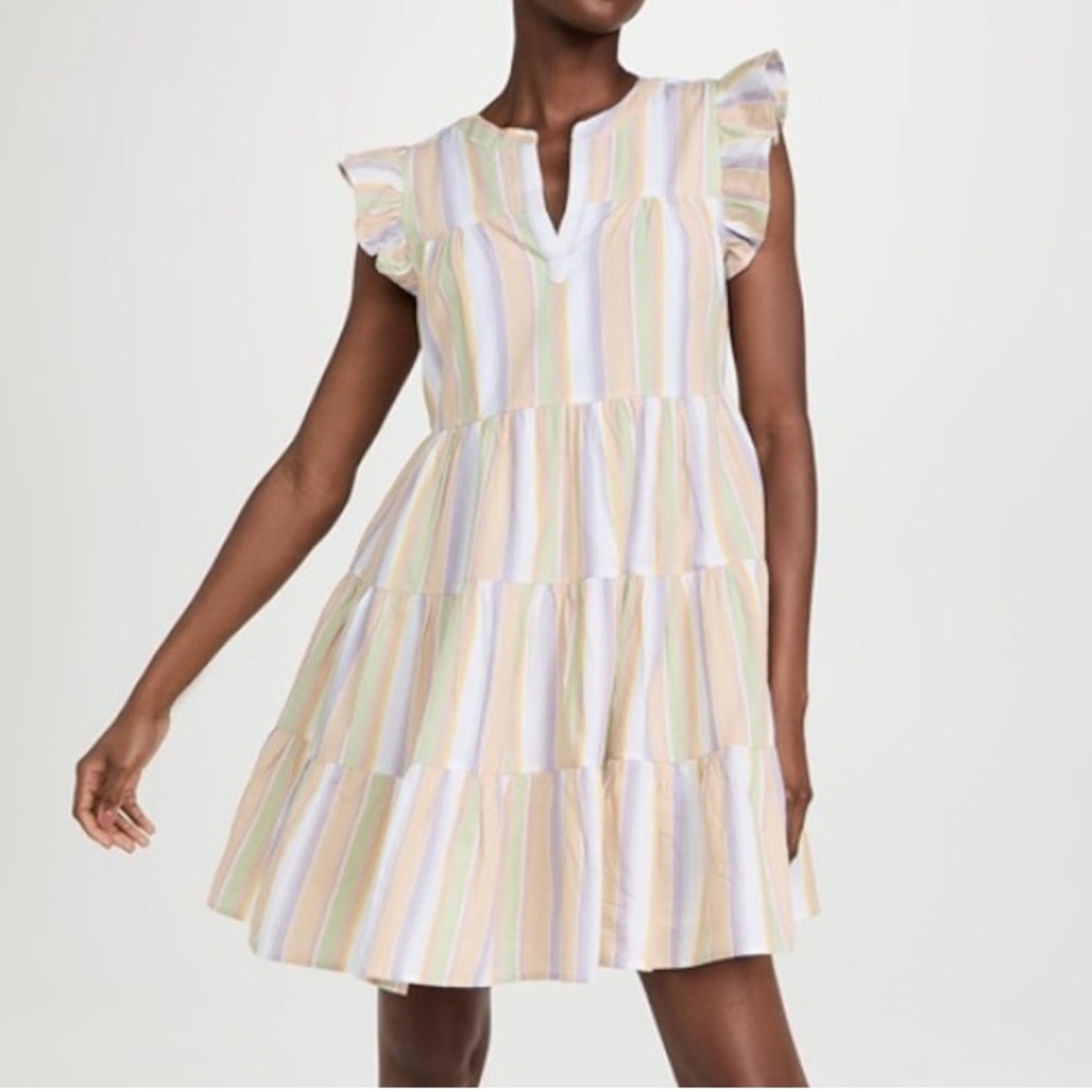 Roller Rabbit 100% cotton Rainbow Striped Ruffle Sleeve Dress size XS